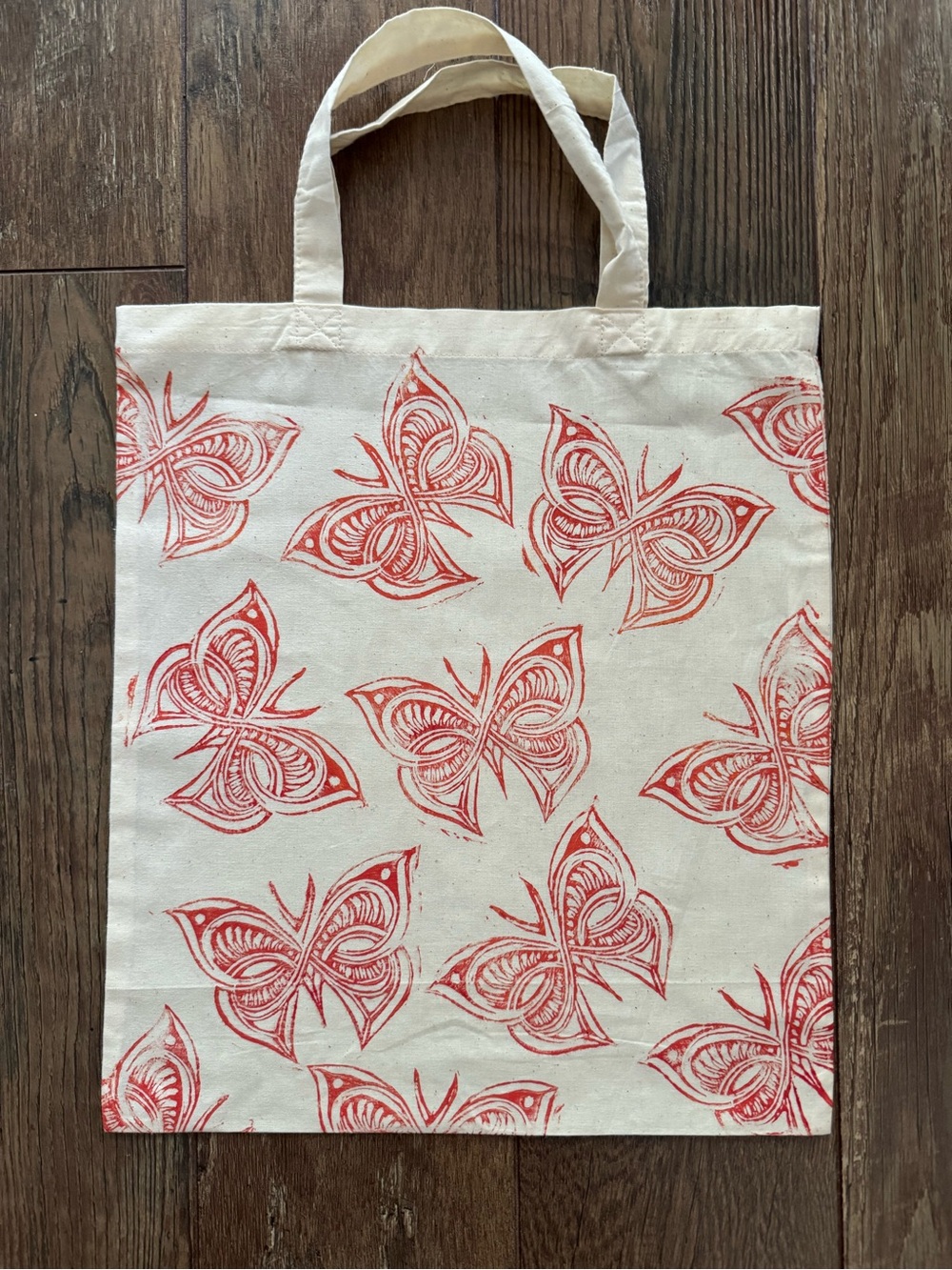 Hand printed light weight Canvas Tote Bag Butterfly Print 16” x  14”